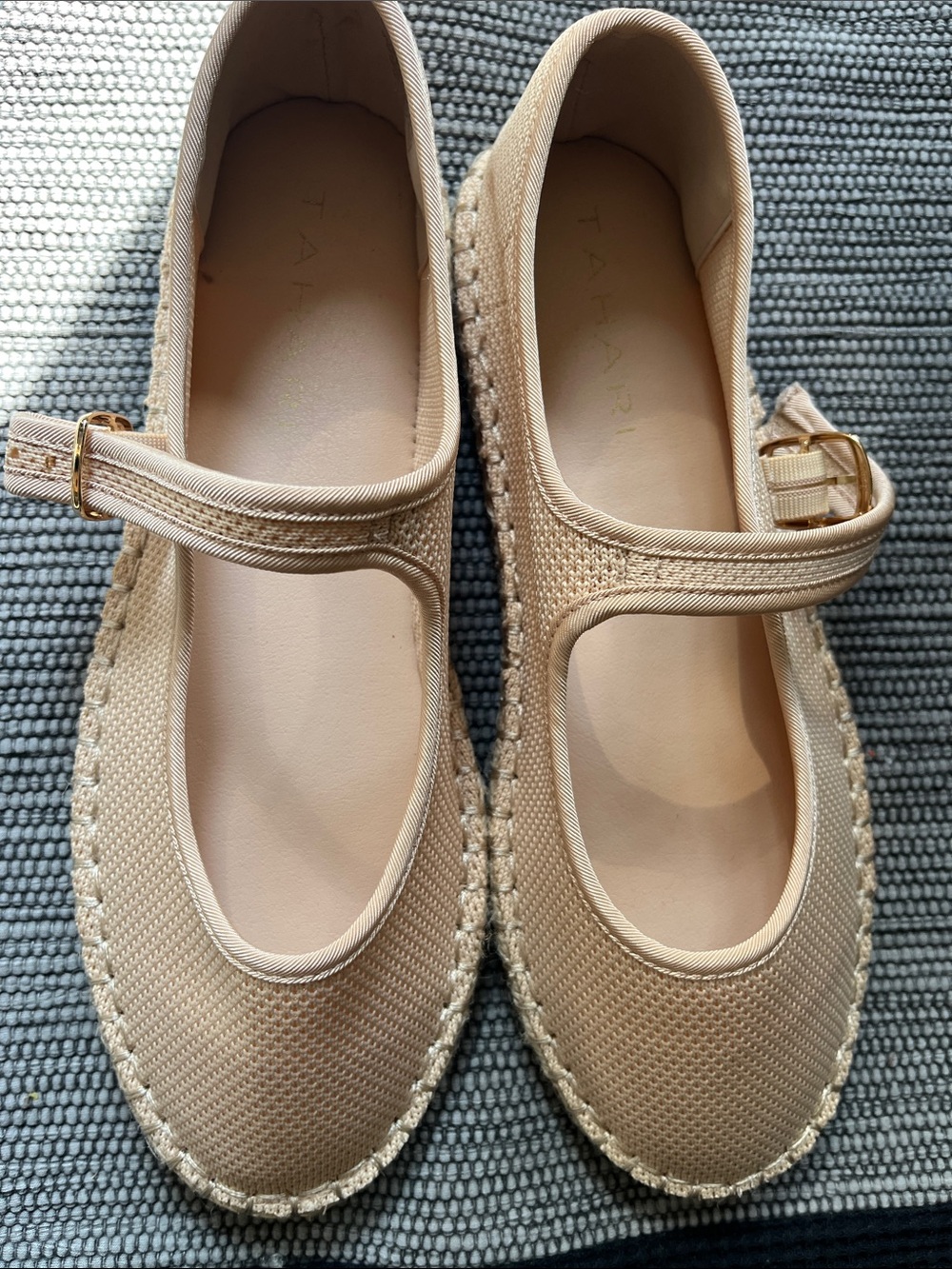 Tahari Cream Mary Jane Espadrille Flats with Ankle Strap